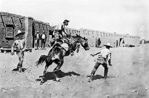 Mexican Vaqueros Breaking a 'Bonc' by Frederic Remington