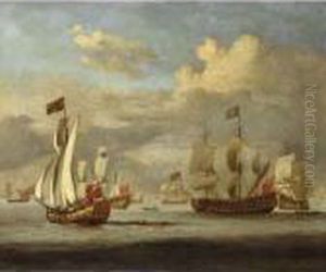 British Men Of War At Anchor In A Calm