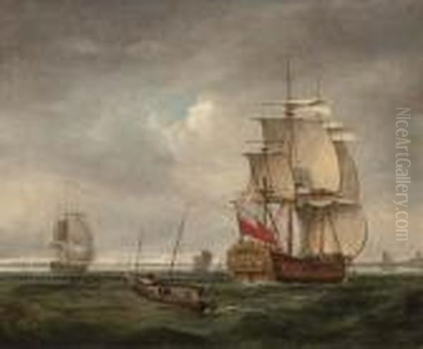 An English Frigate Coming Into Port And Making Ready Toanchor - view 1
