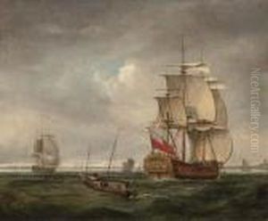 An English Frigate Coming Into Port And Making Ready Toanchor by Peter Monamy