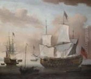 The Arrival Of The Flagship In Calm Seas by Peter Monamy