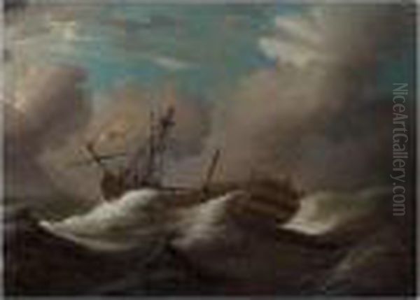 A Man-o'-war Dismasted In Heavy Seas - view 1