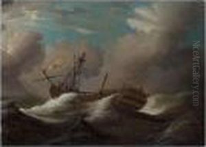 A Man-o'-war Dismasted In Heavy Seas by Peter Monamy