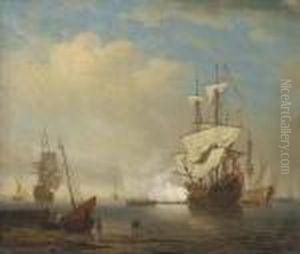 A Flagship Arriving At Her Anchorage To Join The Squadron Of The Red