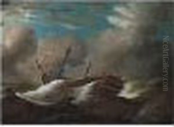 A Man Of War Dismasted In Heavy Seas - view 1