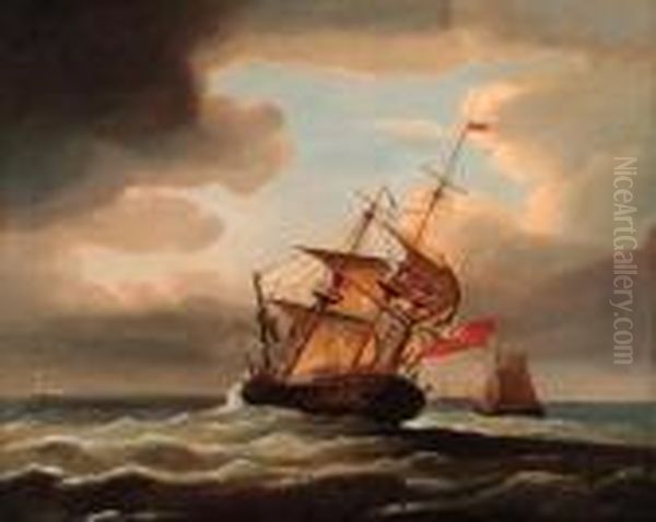 A Man-o'war Heeling In The Wind - view 1