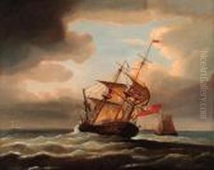 A Man-o'war Heeling In The Wind by Peter Monamy