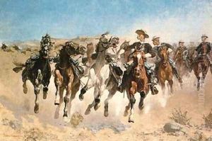 Dismounted, The Fourth Trooper Moving the Led Horses by Frederic Remington