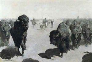 Lane through the Buffalo Herd by Frederic Remington