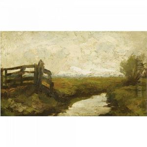 Irrigation Ditch With Wood Gate At Left