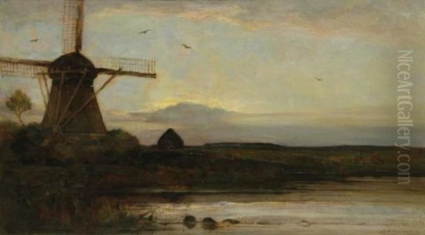 Oostzijdse Mill With Extended Light Blue, Yellow And Violet Sky - view 1