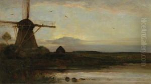 Oostzijdse Mill With Extended Light Blue, Yellow And Violet Sky