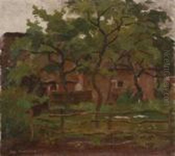 Farm Building In Het Gooi, Fence And Trees In The Foreground - view 1