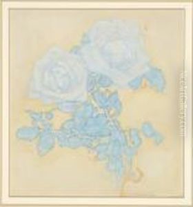 Two Blue Roses On Yellow Ground (1921) by Piet Mondrian