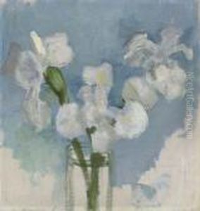 White Irises Against A Light Blue Background, I by Piet Mondrian