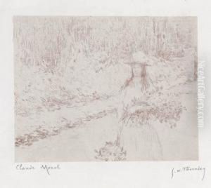Fillette, Dans L'allee D'un Parc, Portant Des Bouquets by Claude Oscar Monet