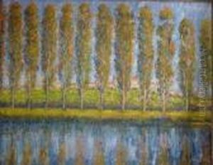 A Row Of Poplars by Claude Oscar Monet
