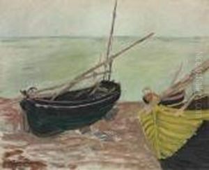 Etude De Bateaux Sur La Plage D'etretat