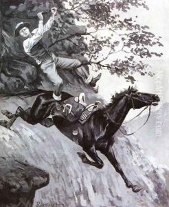 Tom Kicked Away the Stirrups and Grasped the Low Branch of a Live Oak Tree by Frederic Remington