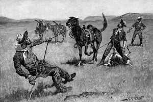 Teaching a Mustang Pony to Pack Dead Game by Frederic Remington