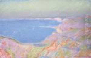 Sur La Falaise Pres De Dieppe, Soleil Couchant by Claude Oscar Monet