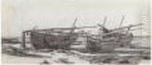 Barques Sur La Plage D'etretat by Claude Oscar Monet