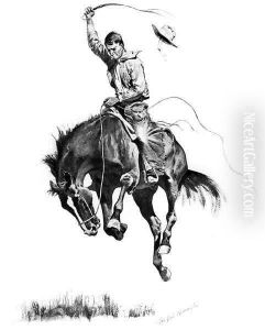 A Running Bucker by Frederic Remington