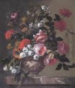 Still Life Of Flowers In An Urn On A Marble Ledge by Jean-Baptiste Monnoyer