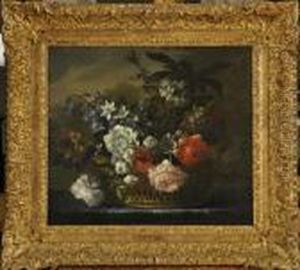 Still Life Of Mixed Flowers In A Basket