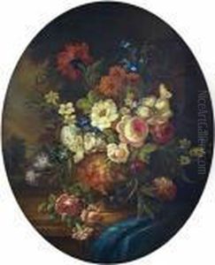 Stillleben Mit Blumen In Einer Vase Vor Einem Landschaftshintergrund by Jean-Baptiste Monnoyer