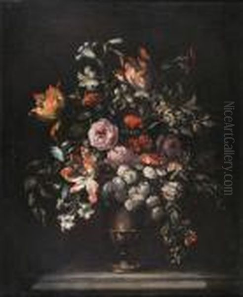 Still Lives Of Flowers In Silver Urns - view 1