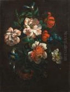 Chrysanthemums, Morning Glory, Lilies And Other Flowers In A Swag by Jean-Baptiste Monnoyer