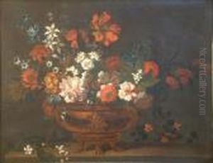 Still Life Of Flowers In A Brass Urn, On A Ledge