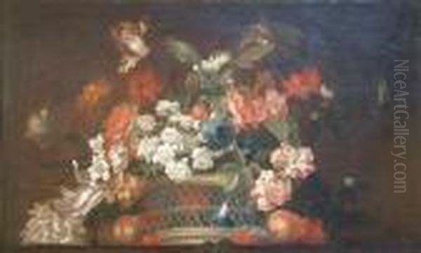 Still Life Of Flowers In A Basket Painted As A Sur Portiere - view 1