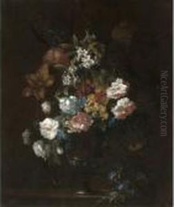 Still Life With Tulips,
Carnations, Morning Glory And Various Other Flowers In A Glass Vase by Jean-Baptiste Monnoyer