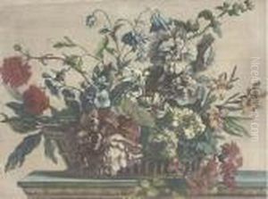 Flowers In A Wicker Basket by Jean-Baptiste Monnoyer