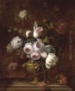 Roses, Tulips, Carnations, Morning Glory And Other Flowers by Jean-Baptiste Monnoyer