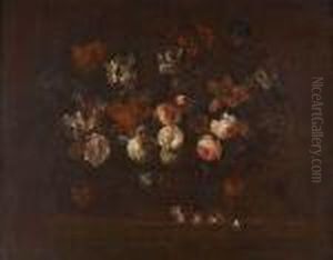 A Still Life Of Assorted Flowers In A Basket On A Ledge A Still Life Of Assorted Flowers In A Basket On A Ledge