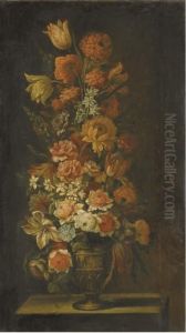 Fleurs Dans Un Vase Sur Un Entablement En Pierre by Jean-Baptiste Monnoyer