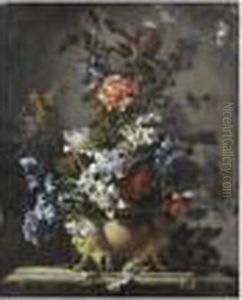 Bouquets De Fleurs Dans Des Vases Ornes Sur Des Entablements by Jean-Baptiste Monnoyer