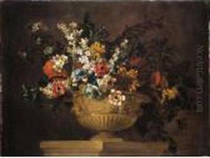 Still Life Of Various Flowers In An Urn Resting On A Ledge Still Life Of Various Flowers In An Urn Resting On A Ledge