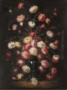 Carnations In A Glass Vase; And Another Similar by Jean-Baptiste Monnoyer