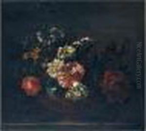 A Still Life With
Chrysanthemums, Peonies, Morning Glory And Narcissi, In A Gilt Urn, Upon
A Stone Ledge by Jean-Baptiste Monnoyer