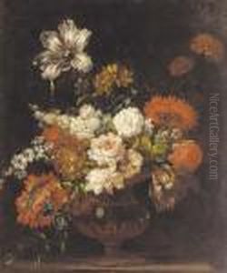 Roses, Tulips, Carnations, Blue
Bells, Morning Glory And Other Flowers In An Urn On A Ledge Roses, Tulips, Carnations, Blue
Bells, Morning Glory And Other Flowers In An Urn On A Ledge