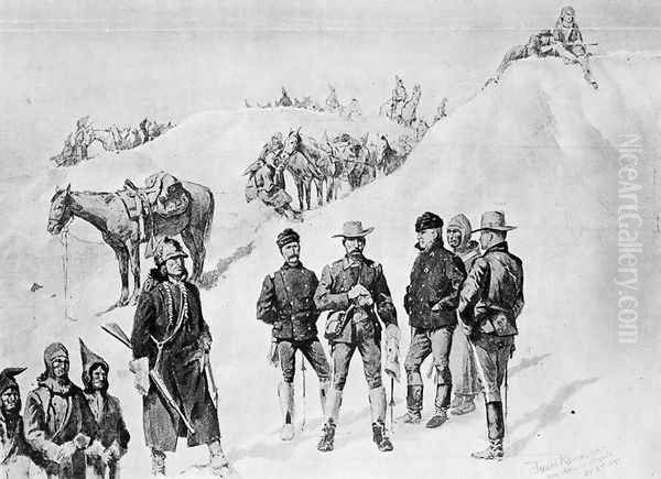 Watching the Dust of the Hostiles from the Bluffs of the Stronghold (Remington himself is the third from th - view 1