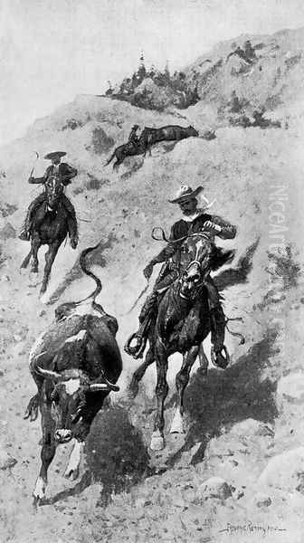 Heading a Steer on the Foothills - view 1