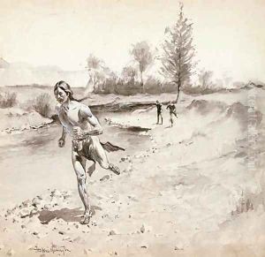 The Man Continued His Limber Flight by Frederic Remington
