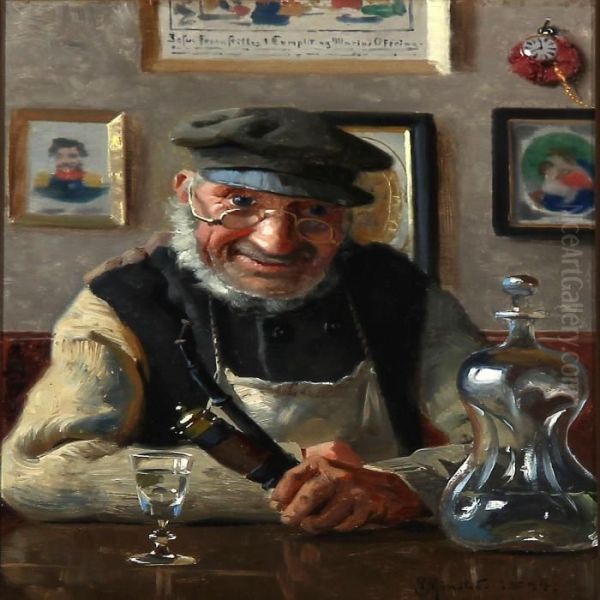 Interior With An Old Man Enjoying His Pipe And An Akvavit - view 1