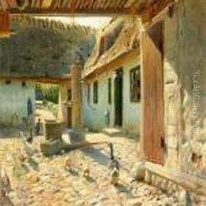 Summer Day With Geese In A Cobbled Farmyard