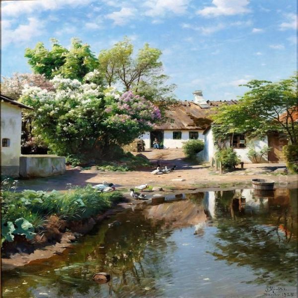 Spring Day At A Thatched House With Blooming Lilacs - view 1